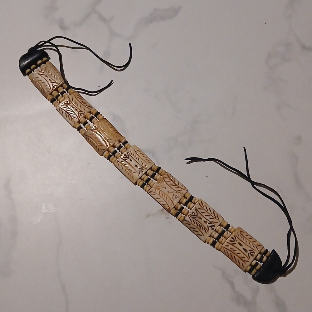 Native American Buffalo Bone Carved Link Choker Vintage